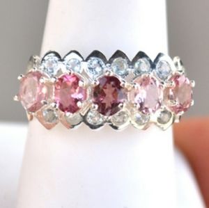 Pink Tourmaline and Topaz Sterling Silver Ring
